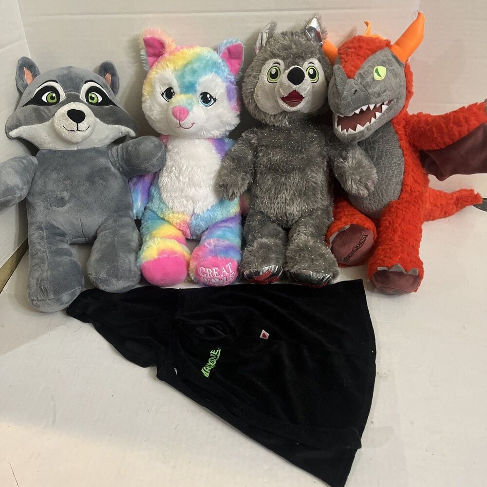 Build A Bear Lot 4 Great Wolf Lodge MagiQuest Dragon Raccoon Wolf Rainbow Cat